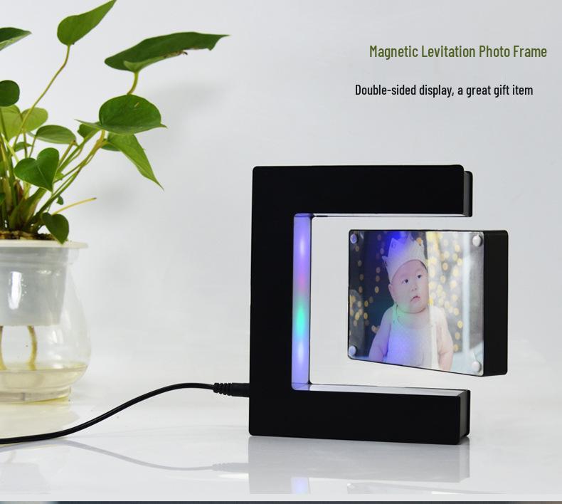Magnetic Levitation Photo Frame - Luminous Desktop Ornament for Study or Bedroom, Perfect Suspended Holiday Gift.