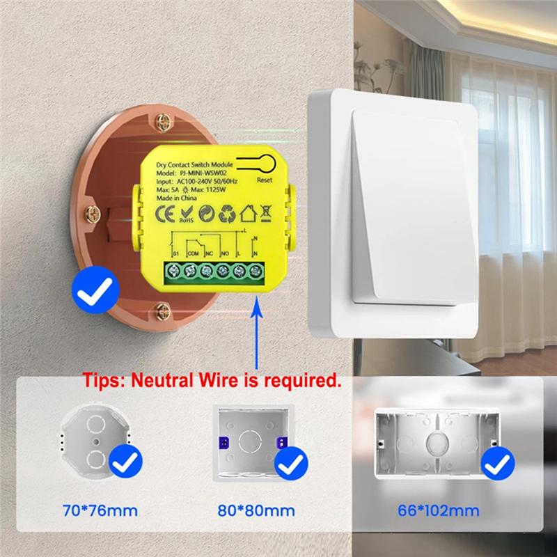 ABUO-Tuya Реле с сухим контактом Модуль Wifi Умный модуль переключателя Wifi 5A DC12V 24V AC100-240V