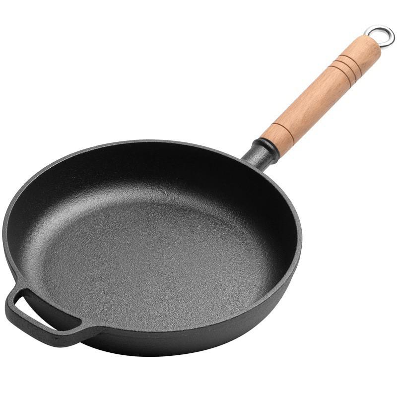 Non-Stick Cast Iron Flat-Bottom Wok - Gas Stove Compatible Pancake and Steak Frying Pan