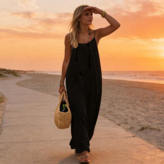 Abito Cami Donna Senza Schiena Estivo Casual Senza Maniche Boho Spiaggia Maxi Abito Spalline Sottili Vacanza Abito Lungo Estivo con Laccio Posteriore