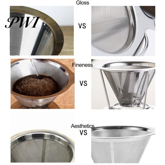 Drip Coffee Filter 304 Stainless Steel Double Layer Fine Mesh Paperless Reusable Food Grade Pour Over Dripper Cone Strainer Funnel Maker Accessories