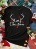 Casual Christmas Santa Claus T-Shirt for Women Loose Round Neck Short Sleeve Female T-shirt Tops Suitable for All Season