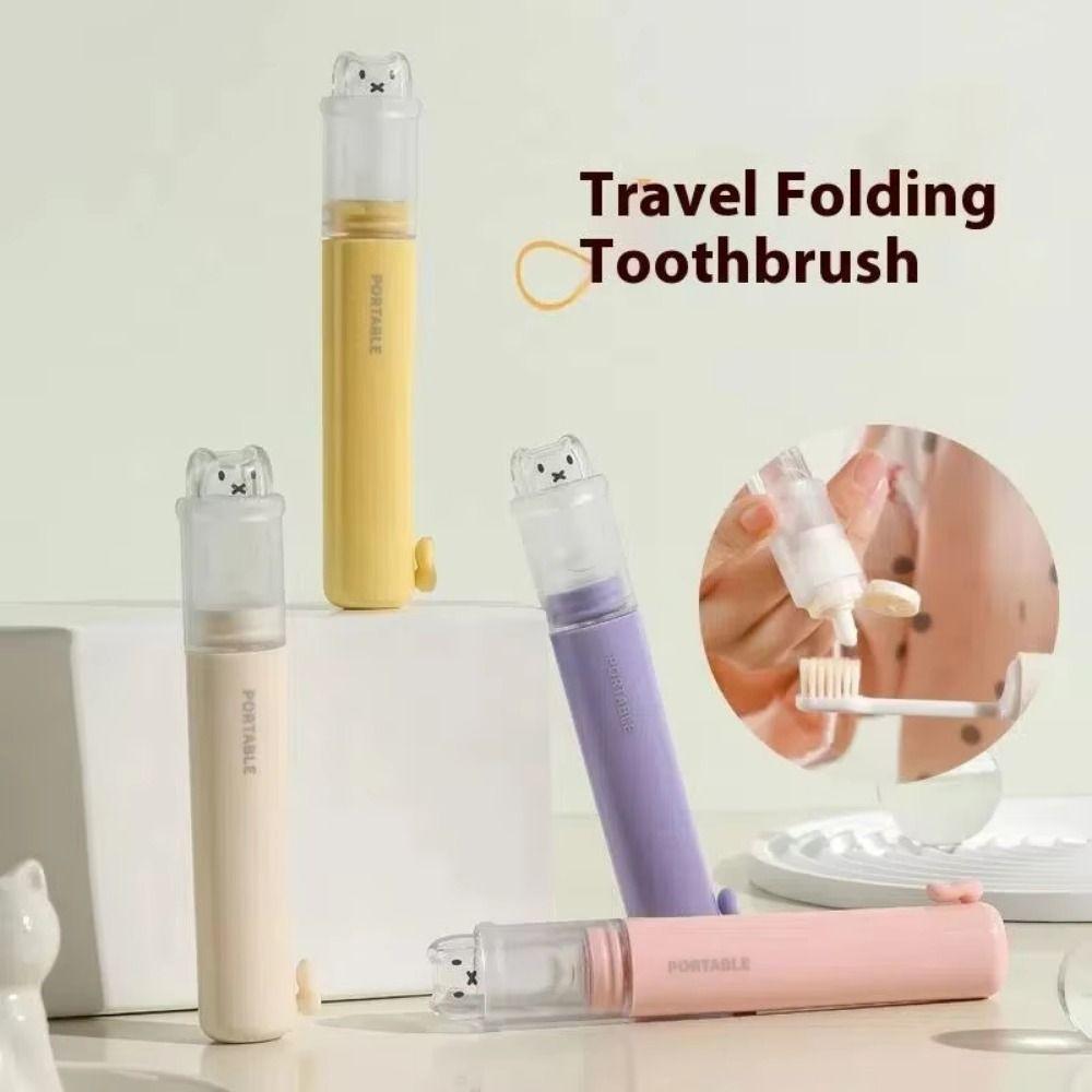

2Pcs Soft-bristled Mini Toothbrush Toothpaste Set Foldable Portable Toothpaste Dispenser Oral Care білий