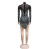 European and American Fashion Women's Solid Color Mesh Rhinestone Long Sleeve Mini Dress