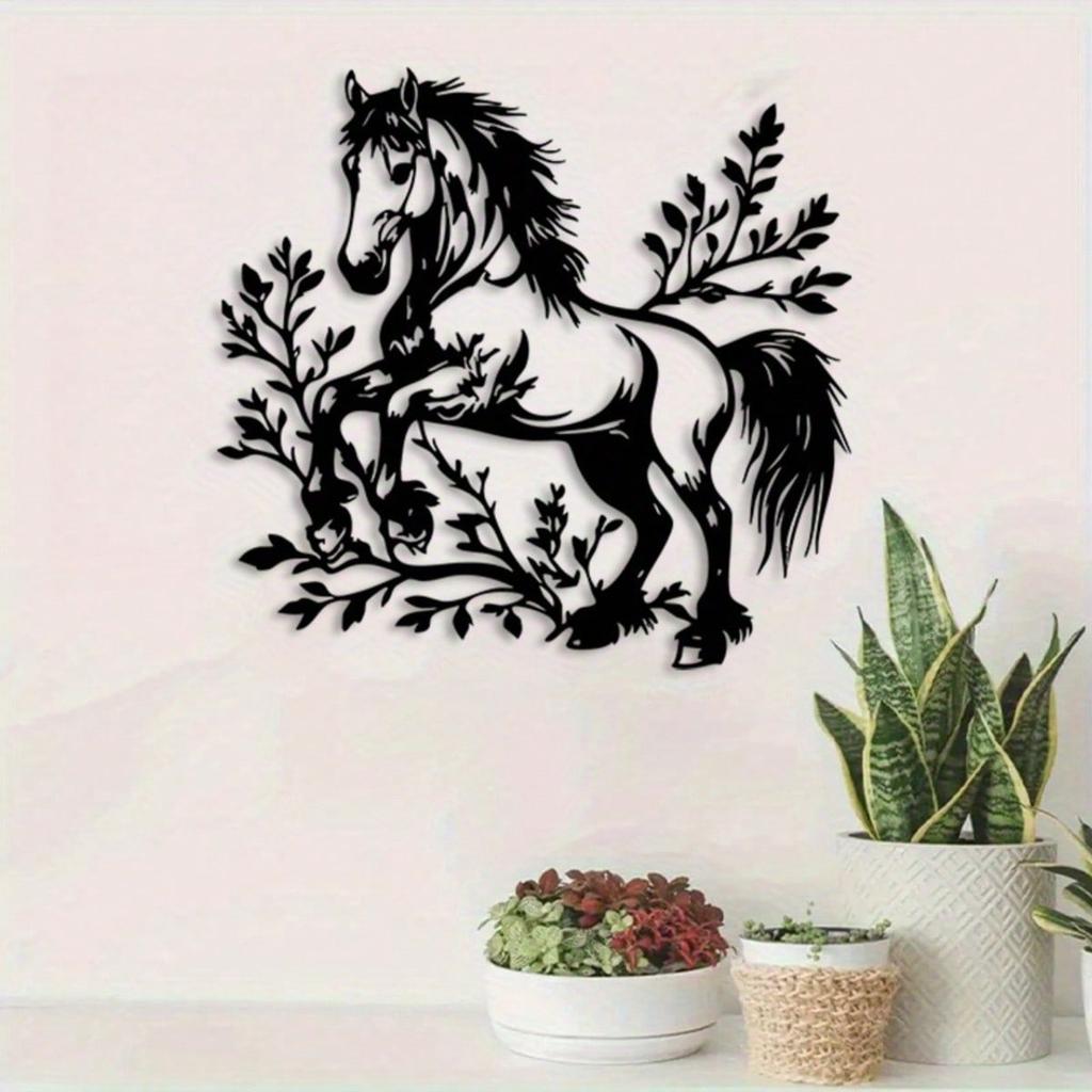 Galloping Horse Metal Wall Art Black White Garden Interior Decor
