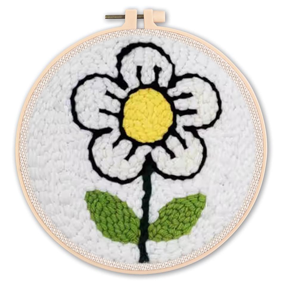 DIY Punch Needle Kits for Beginners Flower with Hoop Embroidery Punch Needle Starter Craft Set Festival Gift and Decoration