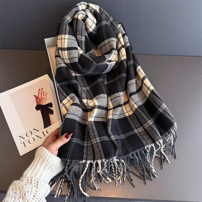 

Vintage Plaid Winter Warm Women s Imitation Cashmere Scarf Shawls and Wraps Thicked Pashmina Female Blanket Scarves 200x53cm