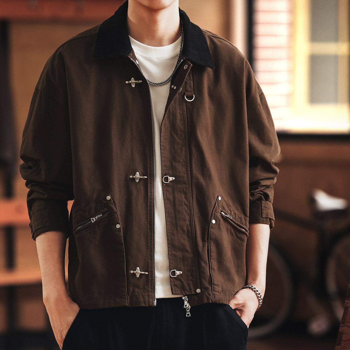 

Fiery Retro Barn Style Men s Workwear Jacket with Airplane Buckle - 2025 Autumn Collection L (120-140 jin) коричневий