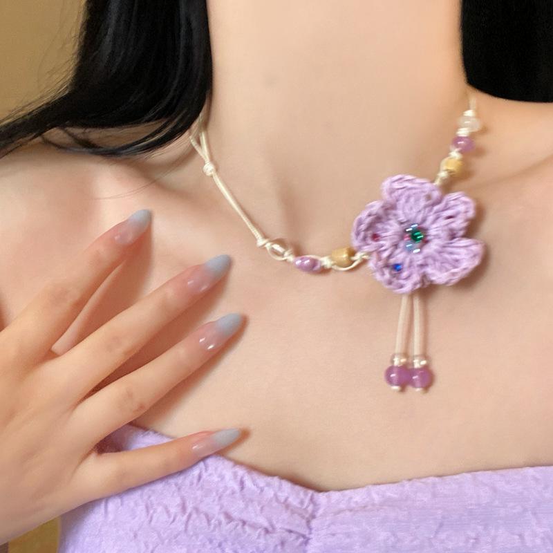 Shallow Summer Island Women's Dopamine Flower Necklace - 2026 Seaside Vacation Beaded Collarbone Chain.