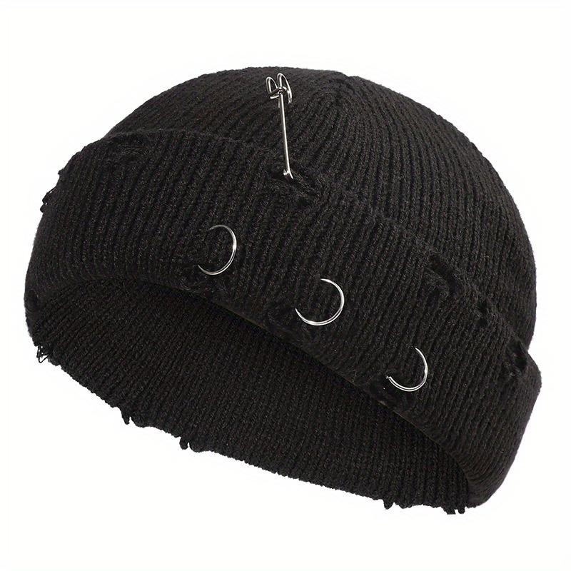 1pc Dark Elastic Knitted Hat with One Pin and Three RingsFor Girls, Without Border