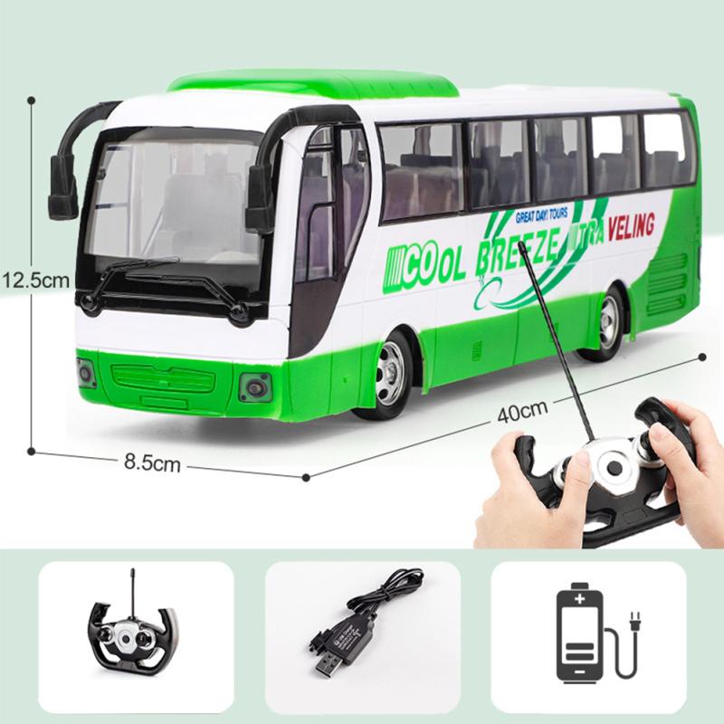 

Большой беспроводной автобус с дистанционным управлением со световым моделированием, перезаряжаемый электрический туристический автобус, игрушки для зелёный
