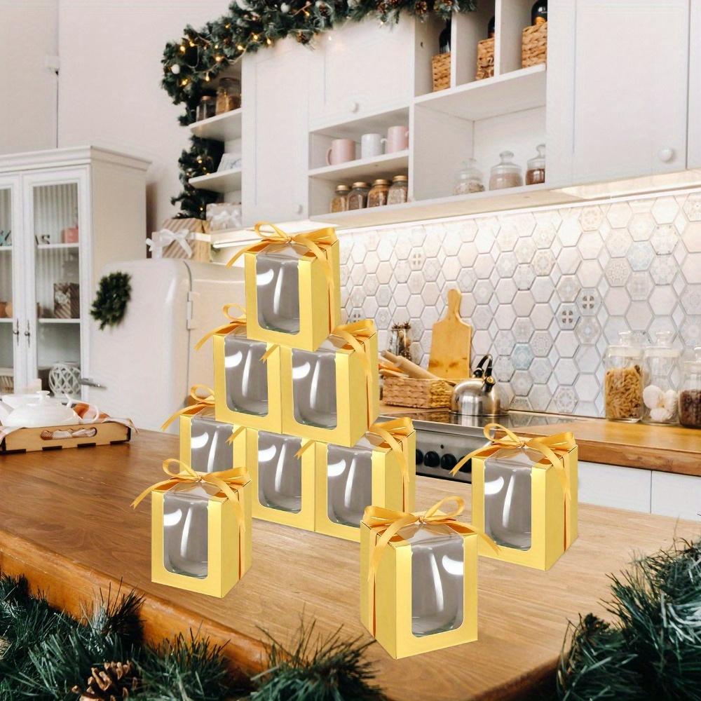 10 Stück Goldene Geschenkboxen für Weinglas Transparente Geschenkverpackungsbox für 9 oz Stielloses Glas Papiergeschenkbox Geschenkbox mit Transparentem Fenster
