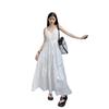 Women's Slimming White V-Neck Spaghetti Strap French Beach Dress