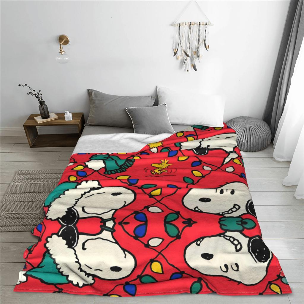 Snoopys Merry Christmas Cartoon Warm Blanket Children Plush Throw Blanket Fluffy Bedroom Flannel Bedspread Sofa Bed Cover