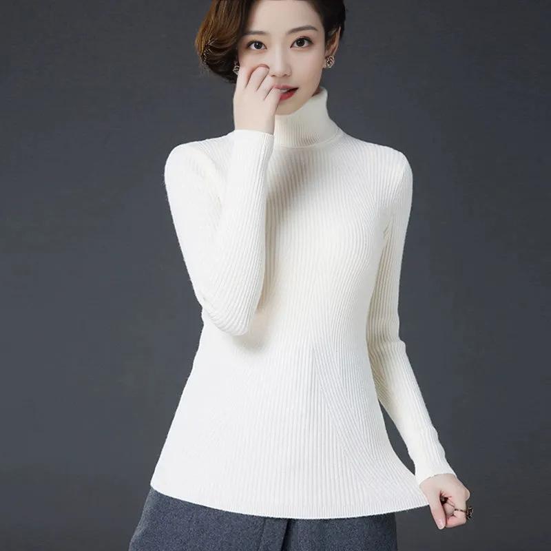 Black women's turtleneck thickened warm new sweater short winter pullover slim fit large size knitted bottoming shirt looks thin