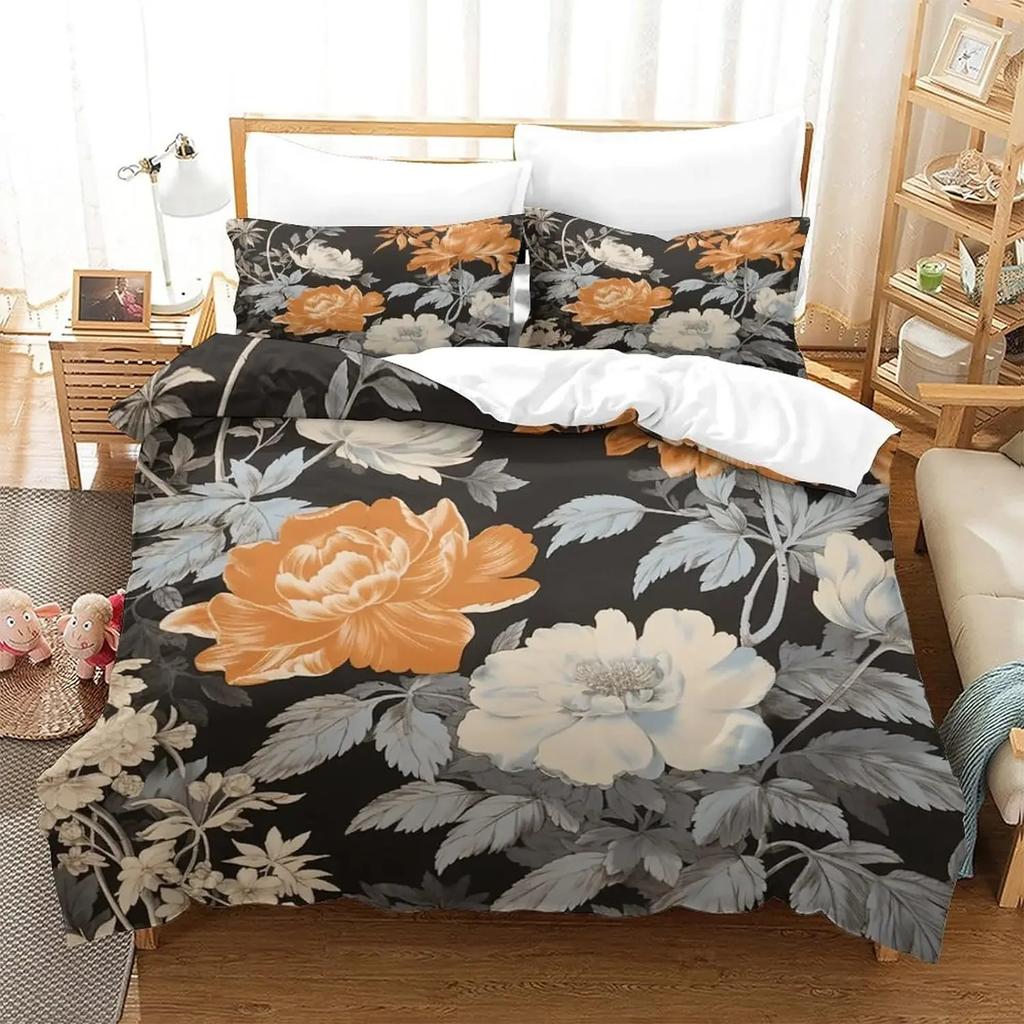 Peony Floral Duvet Cover Luxury Flower Leaves Bedding Set Garden Spring Blossom Comforter Cover Microfiber Botanical Quilt Cover
