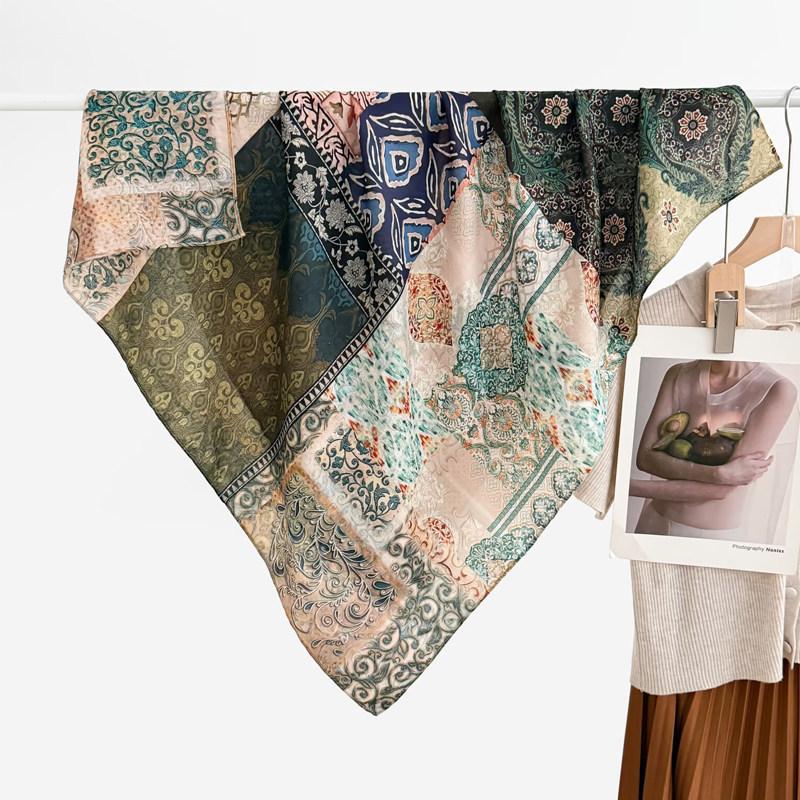 91 Retro Double-sided Velvet Large Square Scarf Women's New Spring and Autumn Foreign Style Fashion Cashew Flower Silk Scarf Neck Scarf Shawl