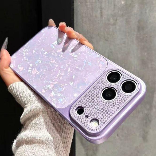 Fahsion Glitter Woman PC Phone Case For IPhone 16 15 14 Pro Max Transform 17 Pro Max Diamond Large Lens Window Shockproof Cover