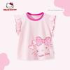 Hello Kitty Girls' T-Shirt Summer 2025 New Pink Girls' Flutter Sleeve Top Pure Cotton Children's Summer Clothing