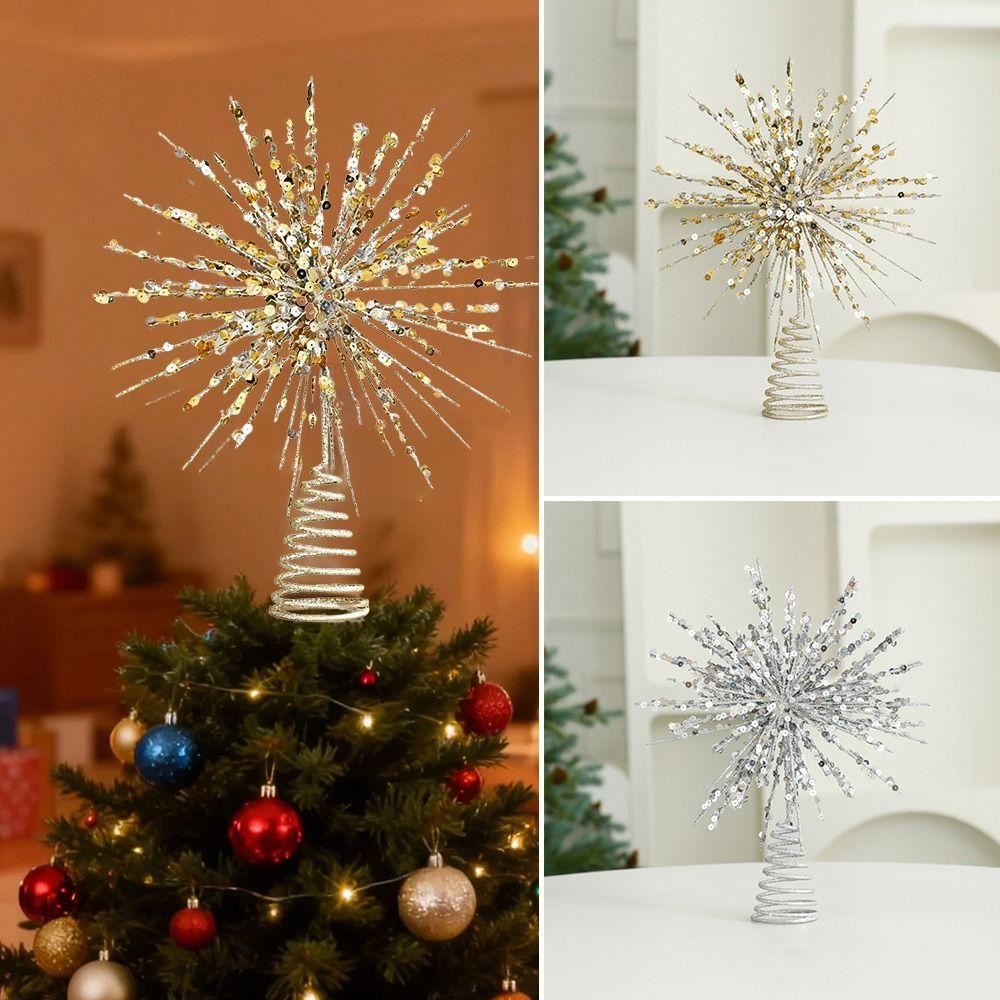 Glitter Xmas Tree Topper Gold/Silver Christmas Decorations Durable Christmas Tree Star Topper