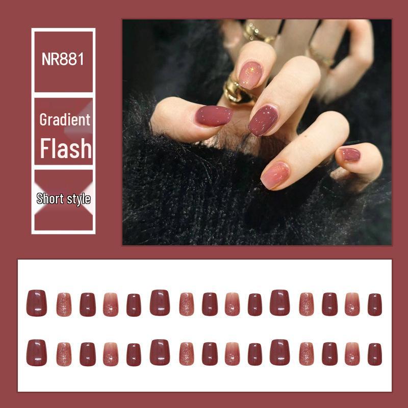 

Вишневое Омбре Глиттерные Наклейки для Ногтей: 30 Коротких, Носибельных, Отбеливающих Накладных Ногтей