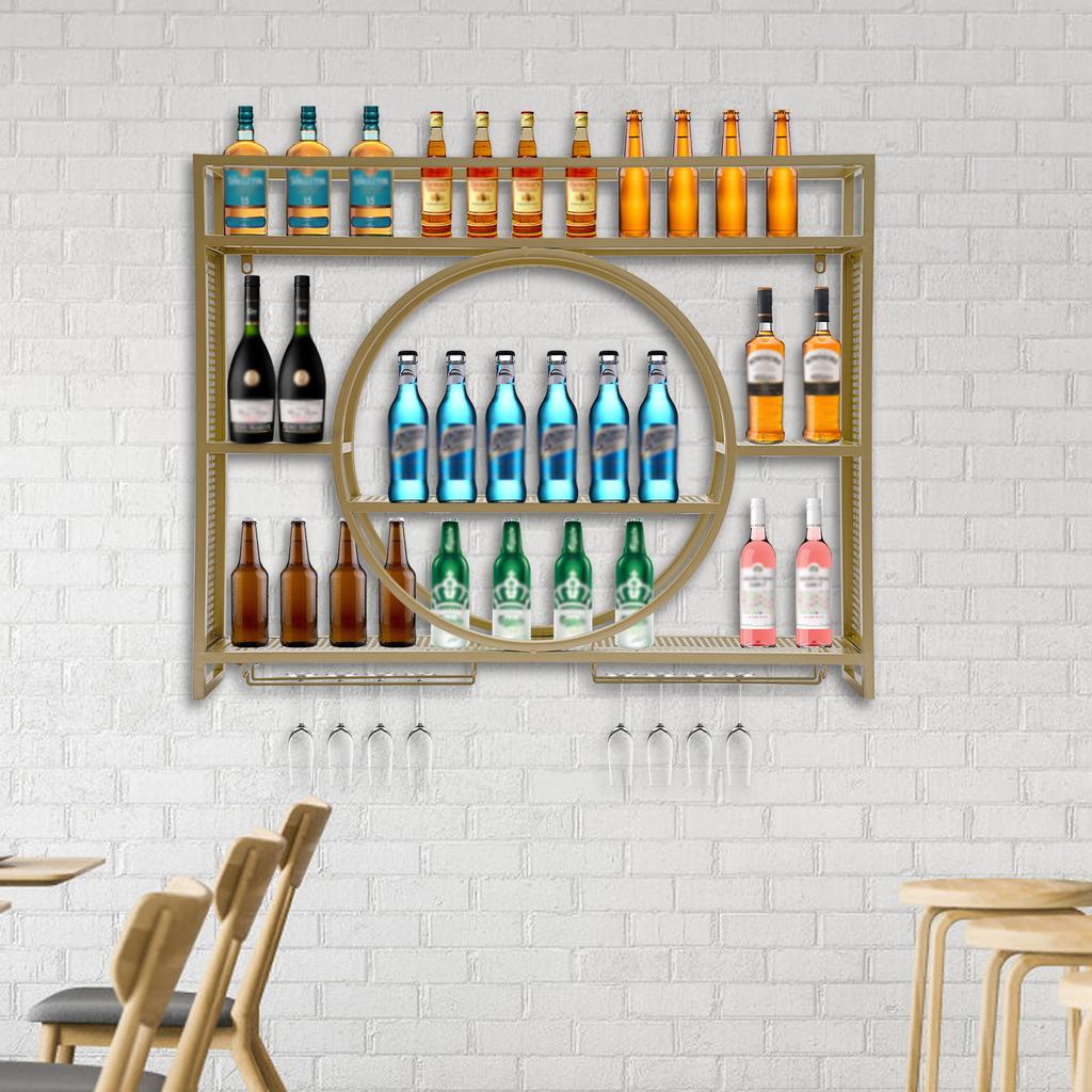 Wall Mounted Iron Wine Rack,Gold Wine Bottle Shelf 100*15*80cm Applicable Bottles Within 10cm for Home and Commercial