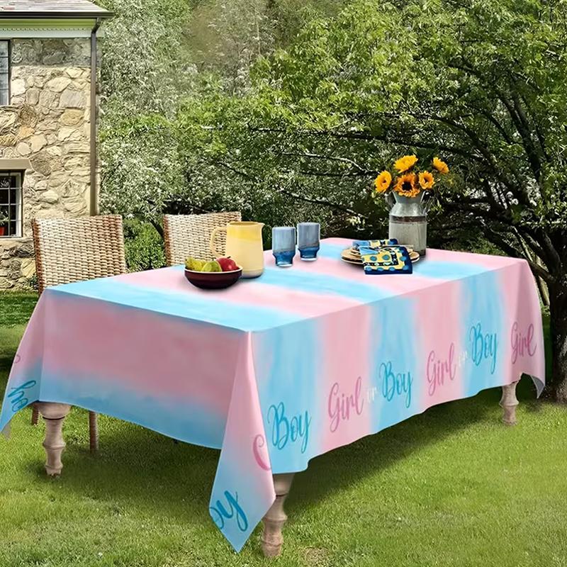 Gender Reveal Tablecloth - Pink & Blue Rectangular Plastic Table Cover, For Baby Shower, Baptism, Birthday Party Decorations