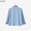 ZANZEA Women Casual Stand Collar 3/4 Sleeve Patchwork Lace Blouse