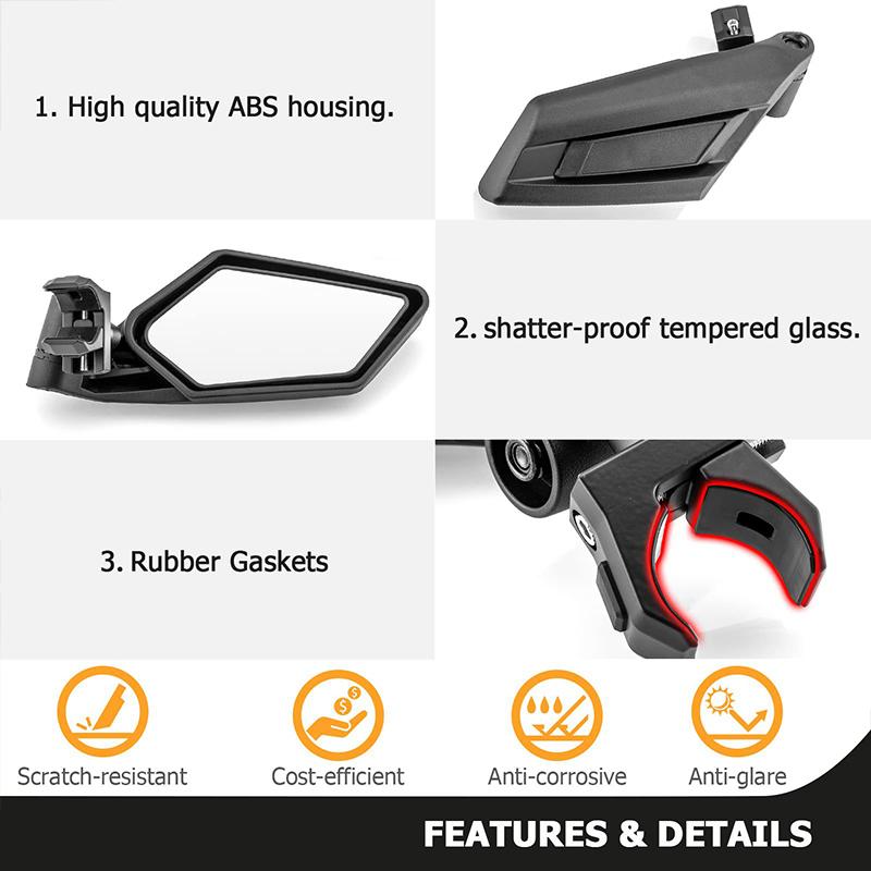 UTV Side Mirrors RZR Adjustable Side Mirrors with 1.5”-2” Roll Bar for Polars RZR 1000 Can Am Maverick Yamaha YXZ Rhino Pioneer