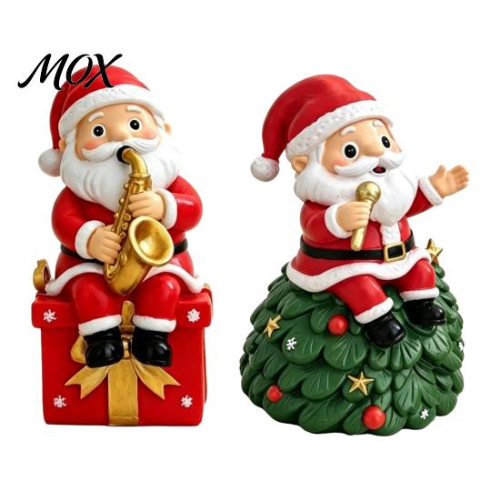 Singing Santa Claus Decoration Christmas Figurine,Cartoon Saxophone Resin Festive Decor Statue, Sitting Desktop