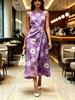 Round Neck Sleeveless Midi Dress Daisy And Polka Dot Print Purple Color Womens Modern Elegant Casual Fashion Spring Summer Autumn Womens Clothing