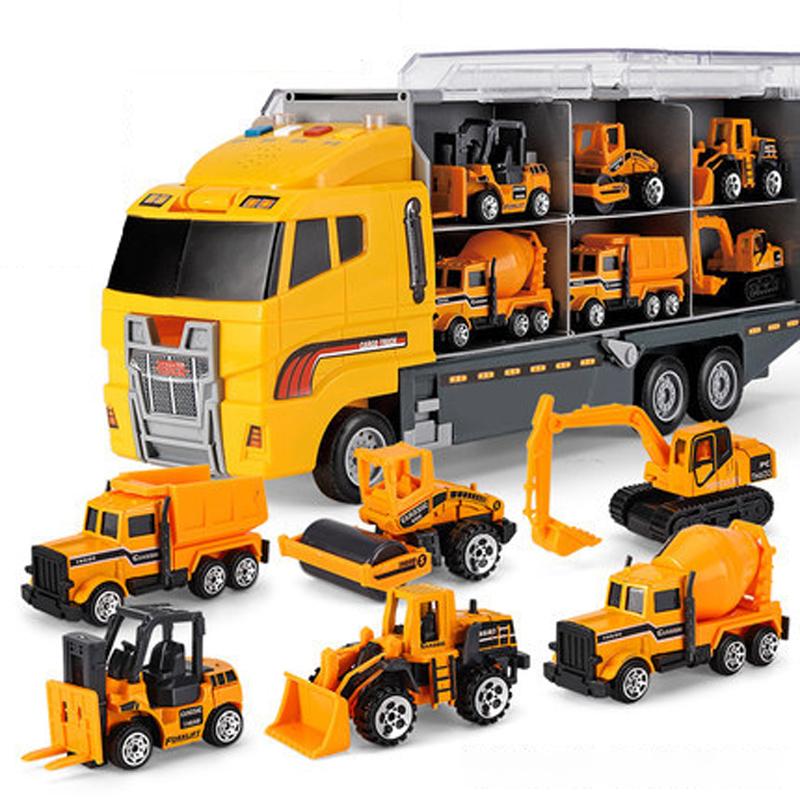

Large Music and Light Container Truck Toy Children s Simulation Engineering Vehicle Set with 6PCS Alloy Car Toy Car Model
