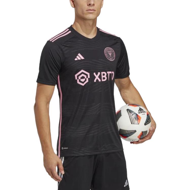 Adidas Alphabet Logo Pattern Print Three Stripes Crew Neck Short Sleeve Soccer Jersey, 23-24 Season, MLS Inter Miami CF Away Fan Version HI1888