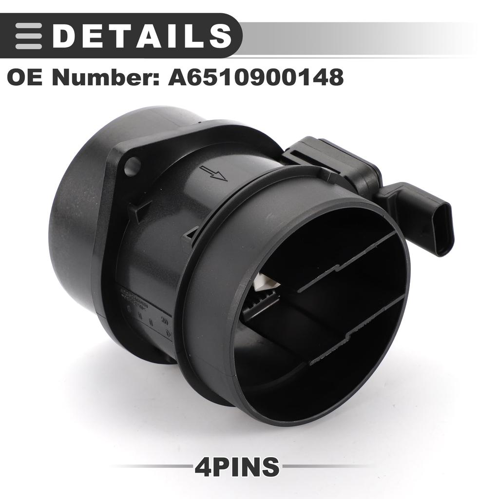 Motoforti Mass Air Flow Sensor Assembly for Mercedes-Benz C-Class 2007-2020, Plastic and Metal, Part Number A6510900148, Black