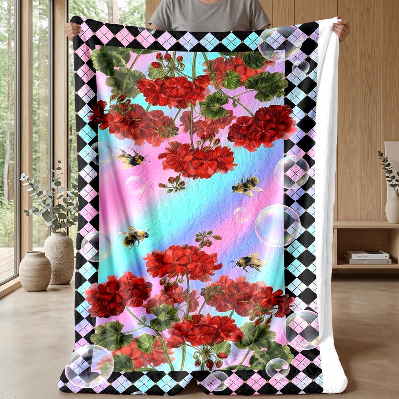 Purple Crystal Roses Theme Blanket Lightweight Warm Flannel Blanket Decorative Throw Blanket for Home Decoration