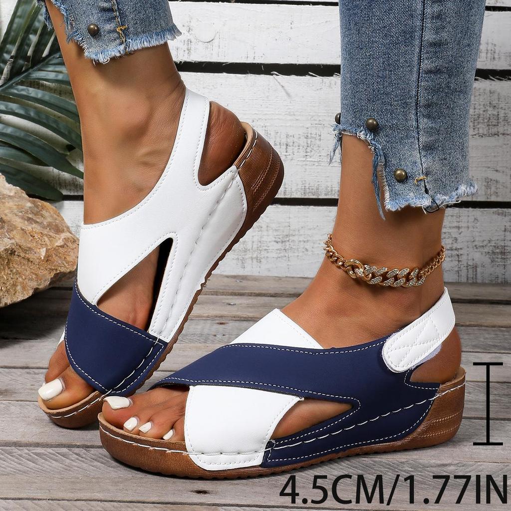 Sandali da donna con zeppa a contrasto e tacco alto, scarpe casual a punta aperta con suola spessa, comodi sandali con cinturino alla caviglia