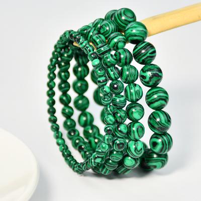 Armband aus natürlichem grünem Malachitstein 4/6/8/10 mm Handgefertigt Runde Perlen Armbänder Damenmode Sommerurlaub Zirkon