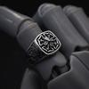 Retro "Floral Edge" Four-leaf Clover Adjustable Open Ring For Men Silver-plated Copper Gothic Punk Edgy Jewelry Accessories Gift