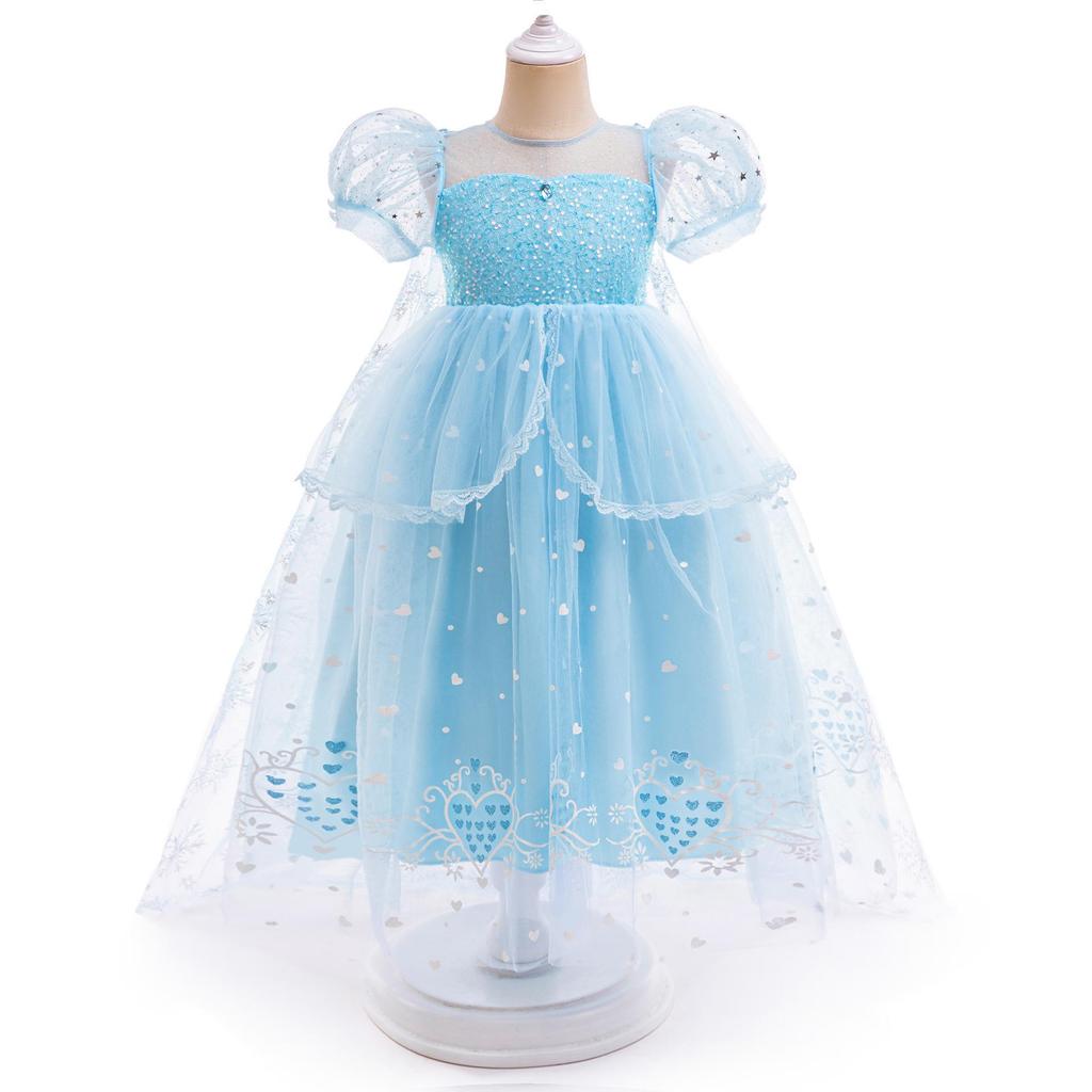 Elsa Summer Girl's Bubble Sleeve Princess Wedding Dress