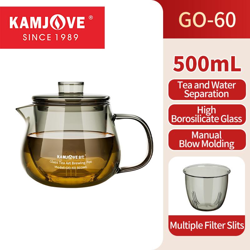 

KAMJOVE Новый чайник 2025 года, утолщенный, термостойкий, серый, прозрачный, полностью стеклянный чайник с фильтром, 500 мл, разделение чая и воды