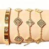 European Light Luxury Diamond Four-Leaf Clover 18K Gold-Plated Titanium Steel Bracelet Set