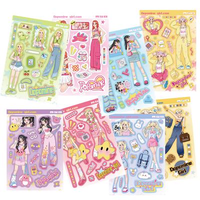 8 Dopamine Girls' Outfit Guka Stickers DIY Hand Account Small Card Mobile Case Decoration Korean Ins