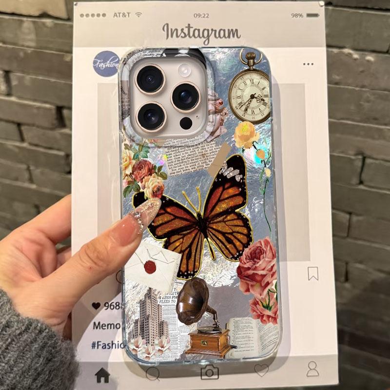 

Роскошные цветы змея бабочка женский чехол для телефона для Apple iphone 16pro 15 16 14 13 Pro Max 16e 12 11 7 8 Plus XR SE Fundas Cover iPhone 15 белый