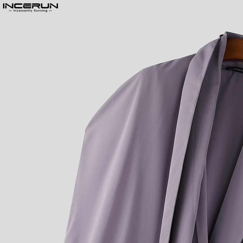 Collar Incerun Men Ruffled Swing Fake Twopiece Long Shawl Shirts