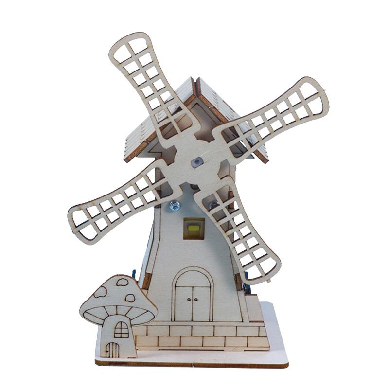 Wooden Electric Windmill House Handmade Material Set Creative Assembled Science Education Jigsaw