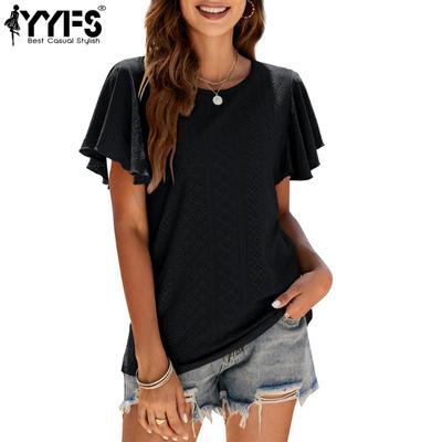 Women's Fashion Casual Summer Spring Solid Color Print Short Sleeve O-Neck Blouses & Shirts