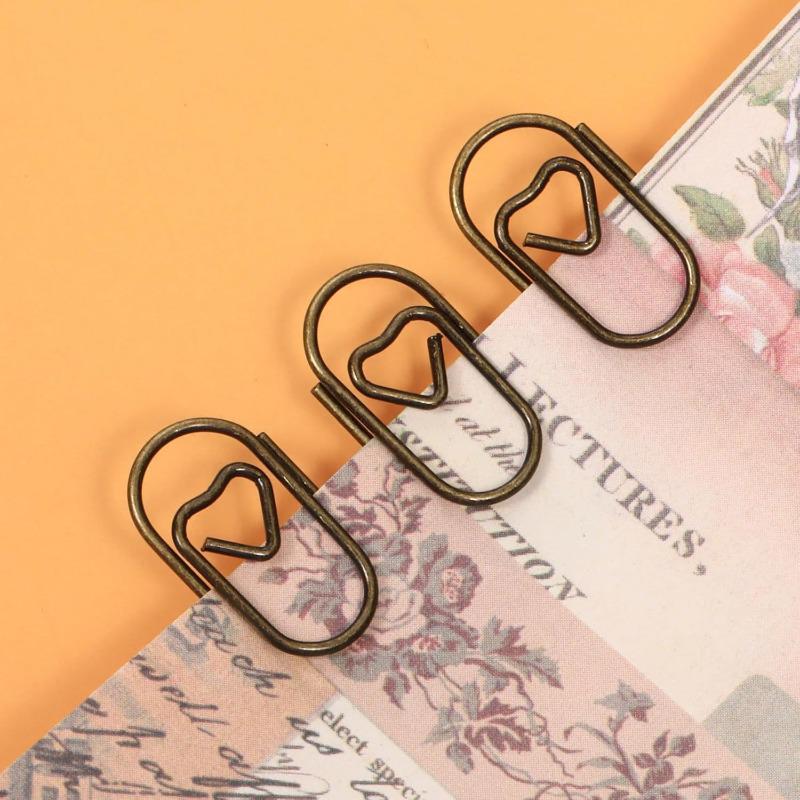 Mini Gold Heart Paperclip Set - Cute Shaped Binder Clips for Student Planners