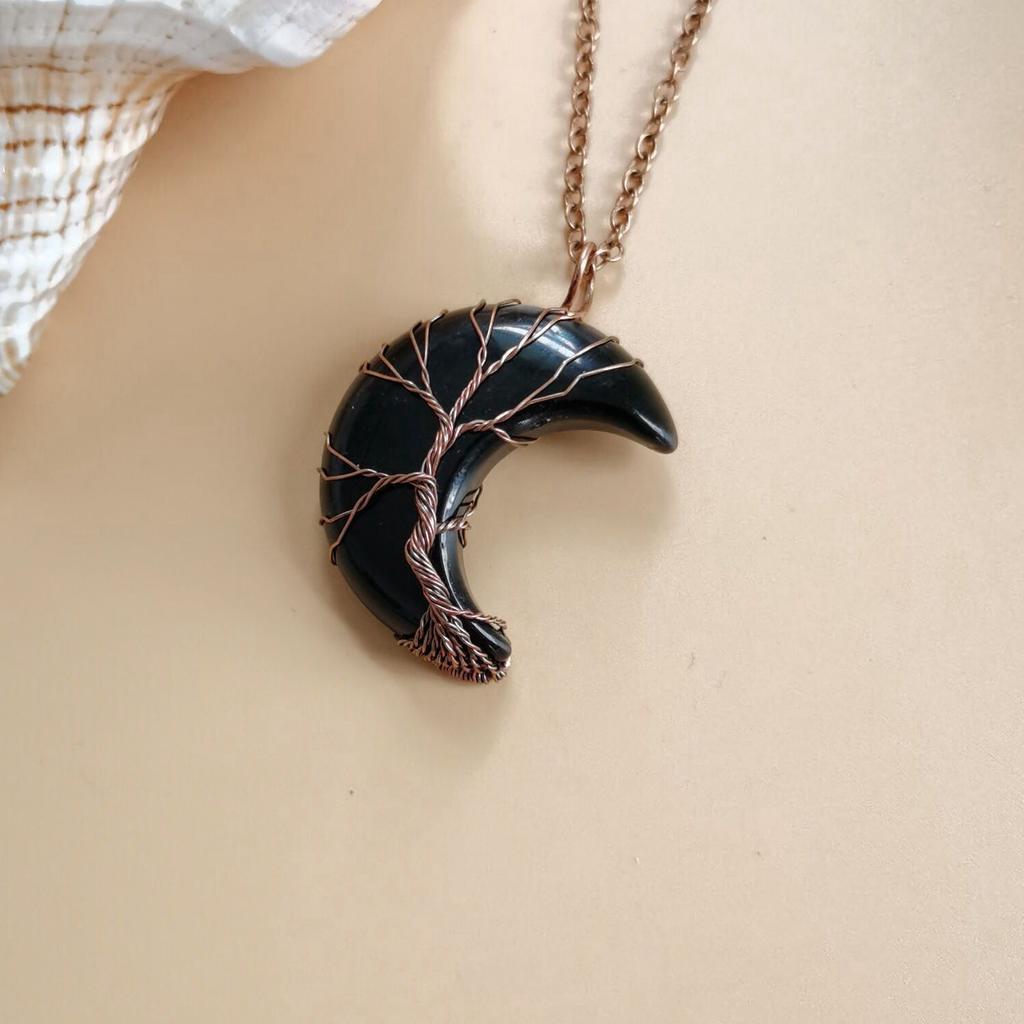 Ancient Red Copper Moon Natural Stone Wrapped Around The Tree Of Life, Necklace, Fortune Tree Necklace N511