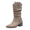 Gentle and Fashionable Round Head Thick Heel Suede Stacking Boots 2025 Autumn New Thin Temperament Medium Boots