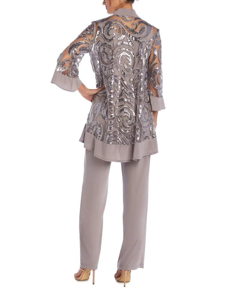 Abito da sera taglie forti da donna europeo e americano - Elegante completo pantalone con ricamo in pizzo pesante
